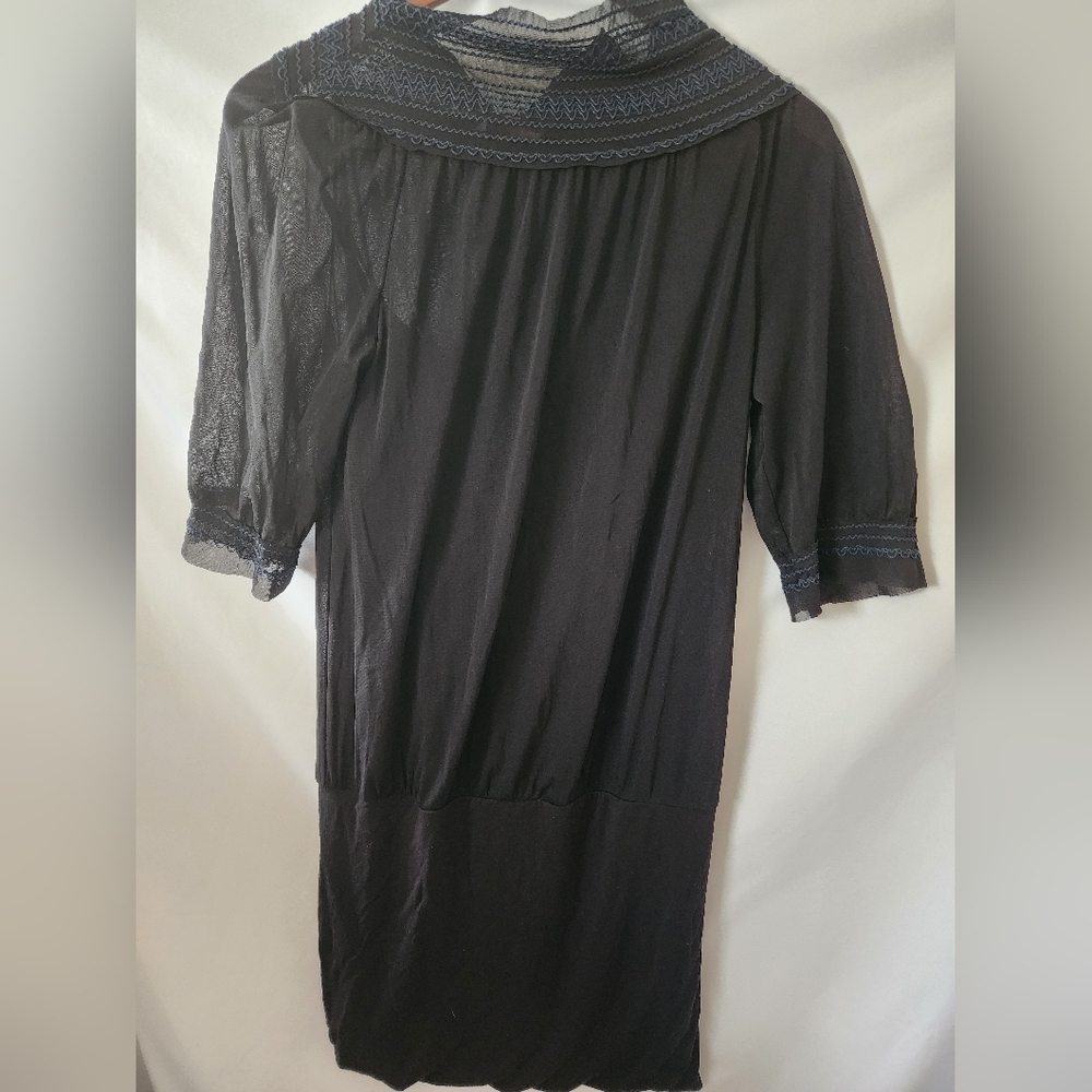 Vivienne Tam Black Dress with Sheer Sleeves And Neck. Size Small